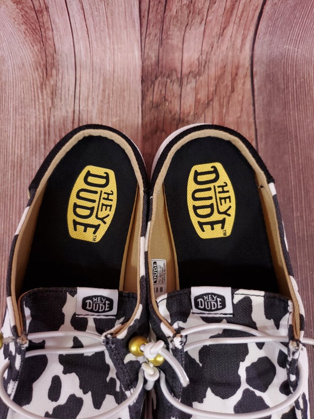 Hey Dude Womens Size 7 Wendy Slip On Classic White Black Cow Print Shoes - Picture 7 of 13
